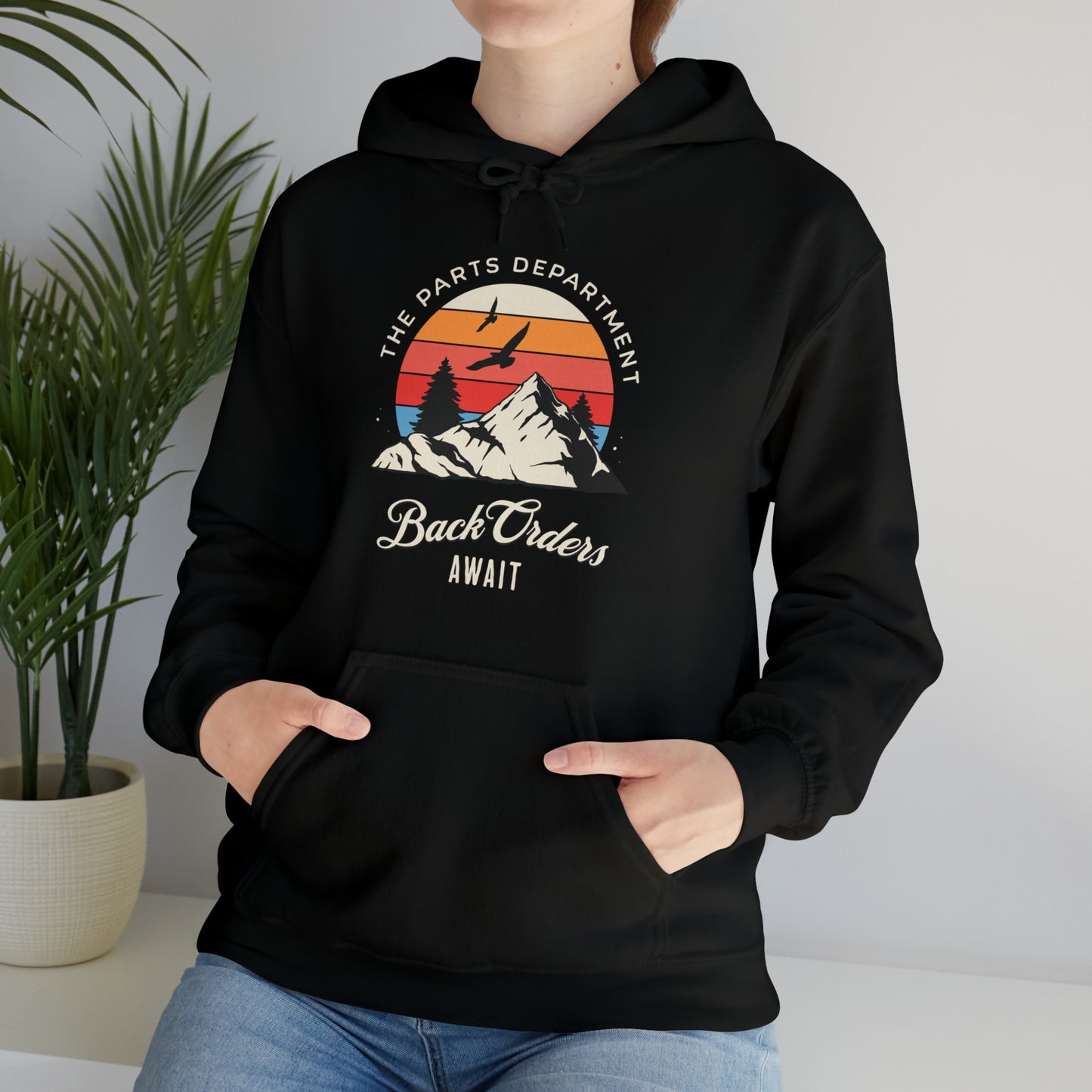 The Parts Department Back Orders Await Car Dealership Life Gift Idea Large Unisex Heavy Blend™ Hooded Sweatshirt