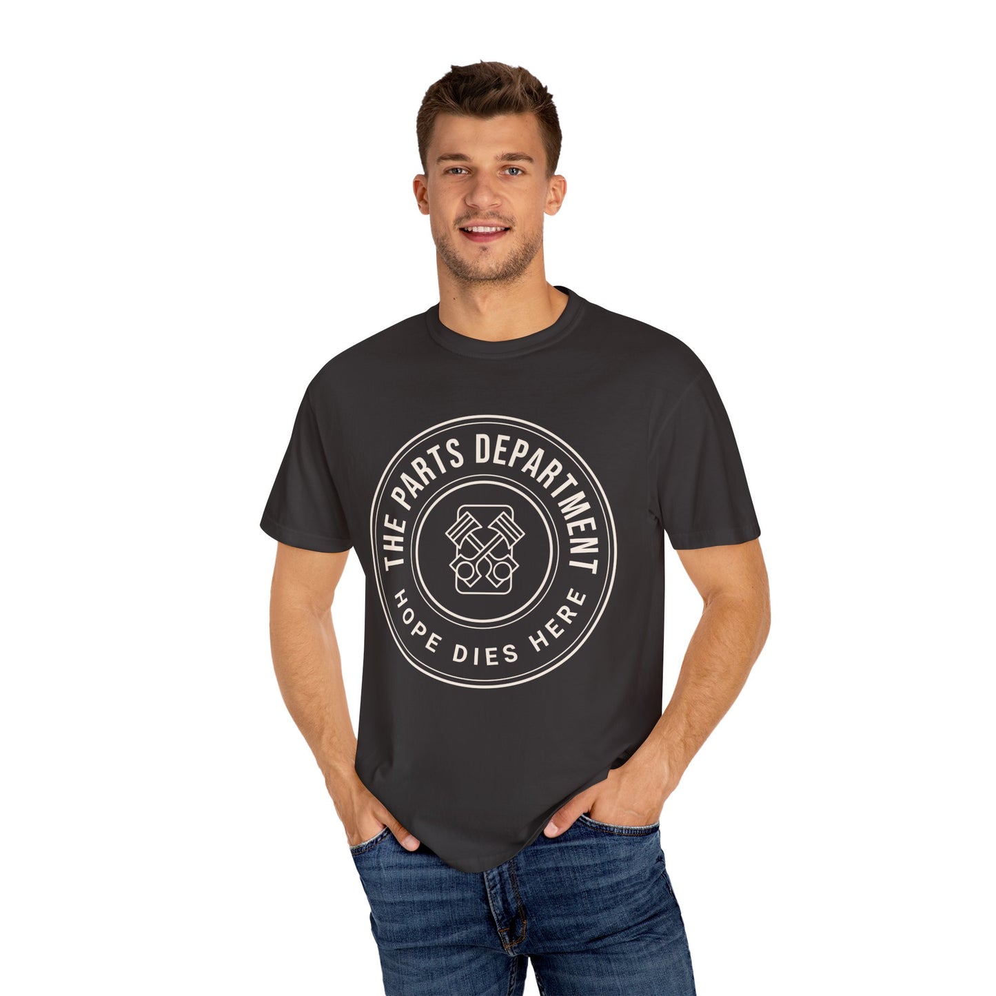 The Parts Department - Hope Dies Here Unisex Dyed T-shirt Dealership employee gift ideas, birthday gifts father's day Valentine's day