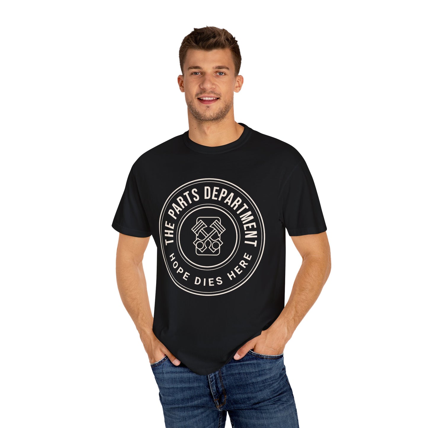 The Parts Department - Hope Dies Here Unisex Dyed T-shirt Dealership employee gift ideas, birthday gifts father's day Valentine's day