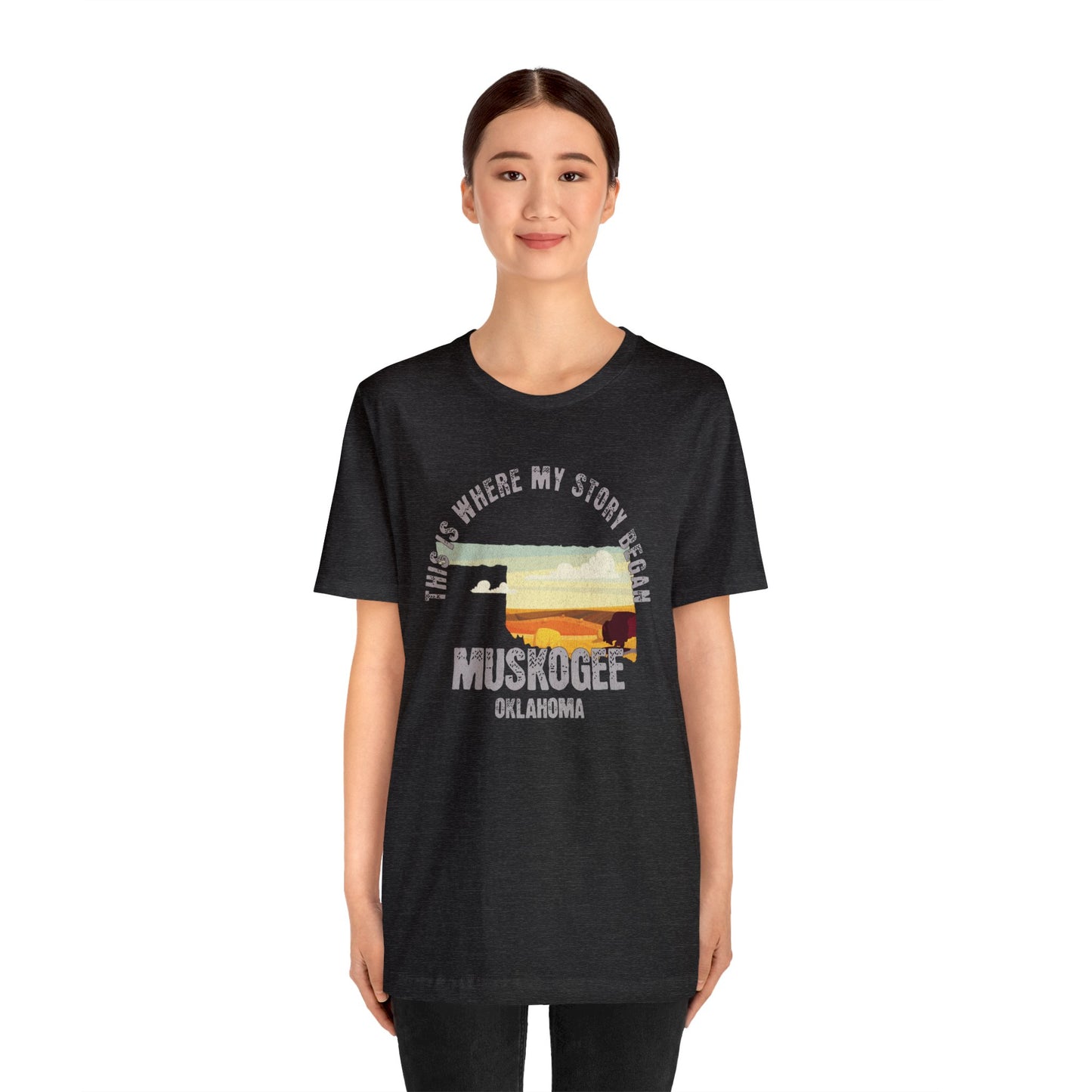 State of Oklahoma T-Shirt - This is where my story began Muskogee Oklahoma, Birthday Gift, Origin Story, Home Town, Gift for Dad