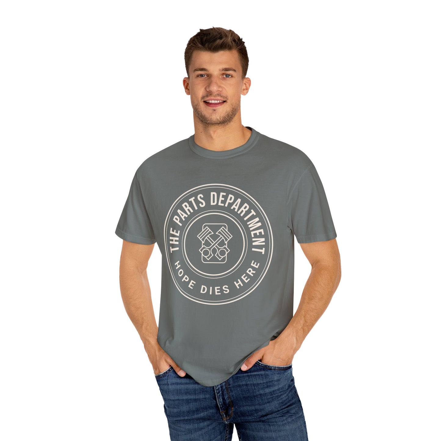 The Parts Department - Hope Dies Here Unisex Dyed T-shirt Dealership employee gift ideas, birthday gifts father's day Valentine's day