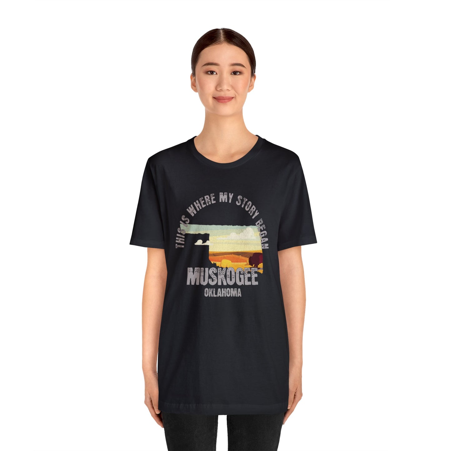 State of Oklahoma T-Shirt - This is where my story began Muskogee Oklahoma, Birthday Gift, Origin Story, Home Town, Gift for Dad