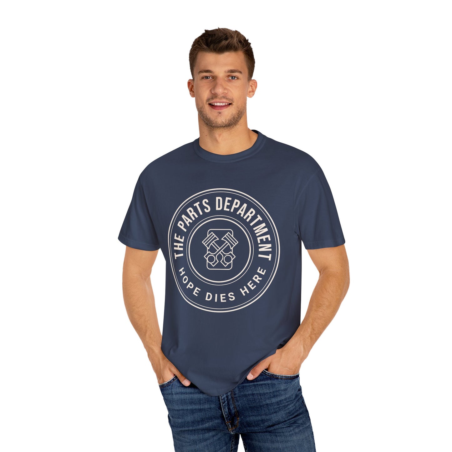The Parts Department - Hope Dies Here Unisex Dyed T-shirt Dealership employee gift ideas, birthday gifts father's day Valentine's day