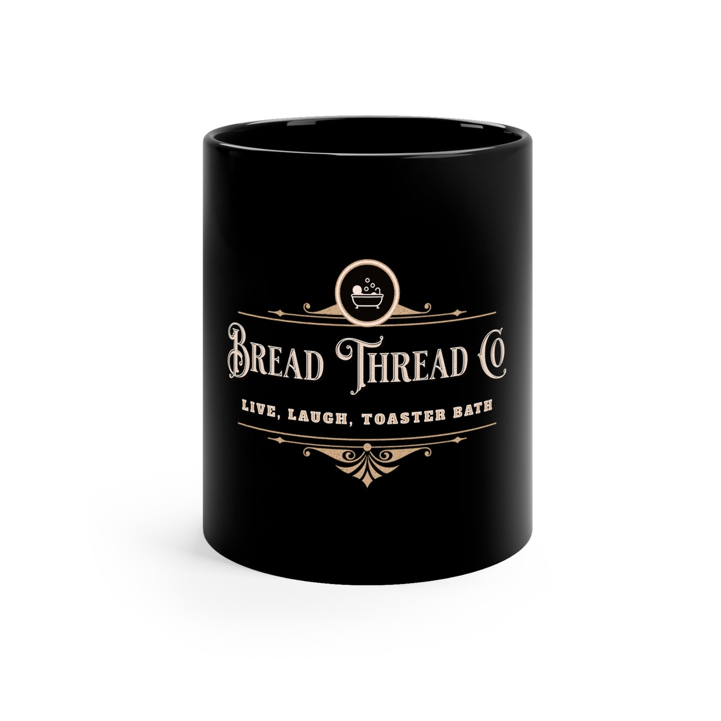 Bread Thread Company Live Laugh Toaster Bath 11oz Black Mug, Gift for Boy Friend, Gift for Husband, Fathers Day Gift, Anniversary Gift