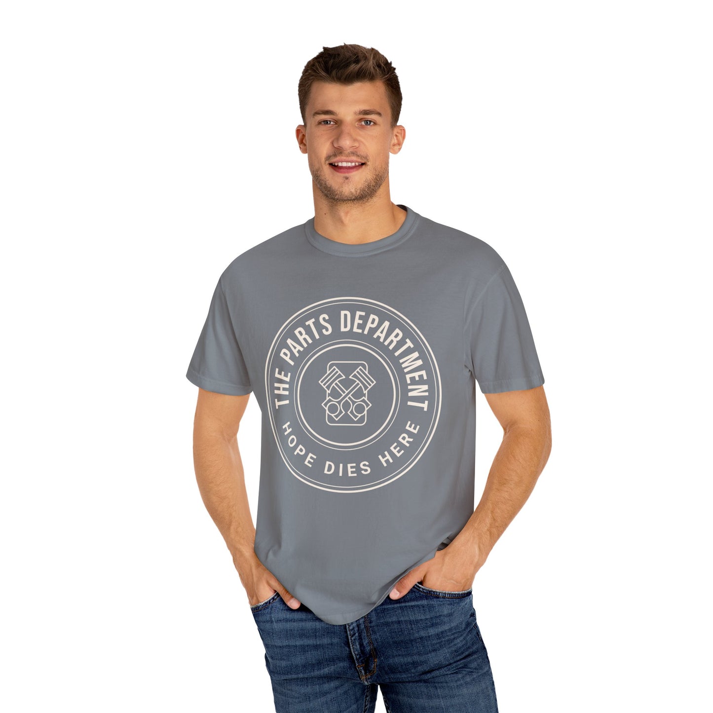The Parts Department - Hope Dies Here Unisex Dyed T-shirt Dealership employee gift ideas, birthday gifts father's day Valentine's day